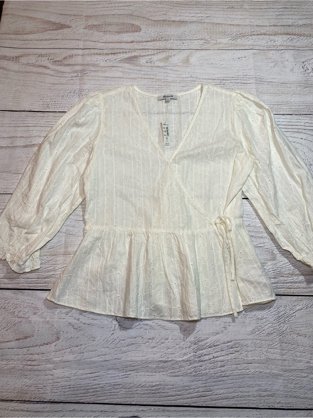 Madewell Cream Eyelet Wrap Peplum Blouse Small